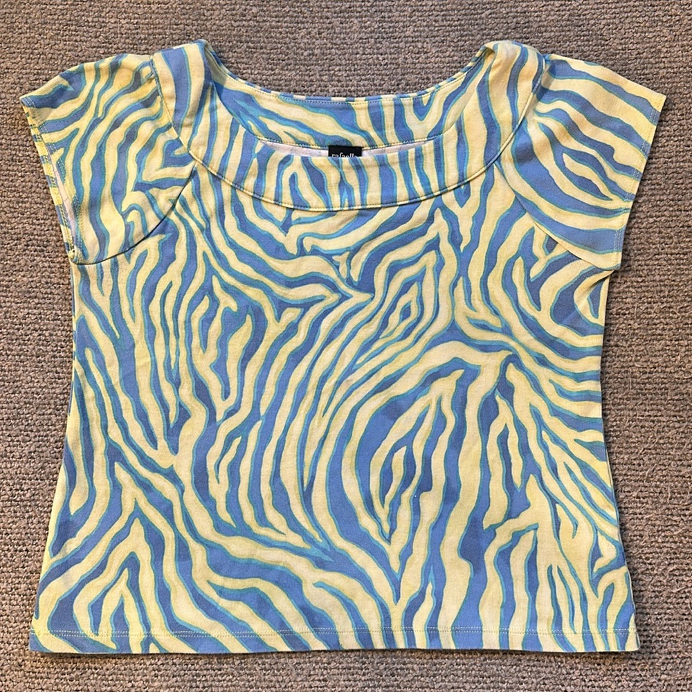 Vintage y2k rafaella boat neck top MP Cap Sleeve Neon Zebra Print Cotton 80s